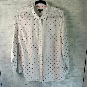 Talbots pink and blue polka-dotted button-down blouse preppy coastal grandma